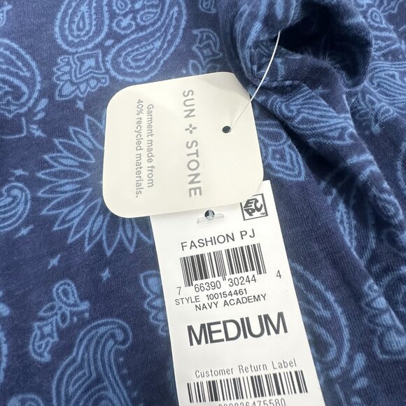 NEW Mens Sun + Stone Printed Shirt Blue Round Neck Long Sleeve Medium Cotton Ble - Picture 4 of 11